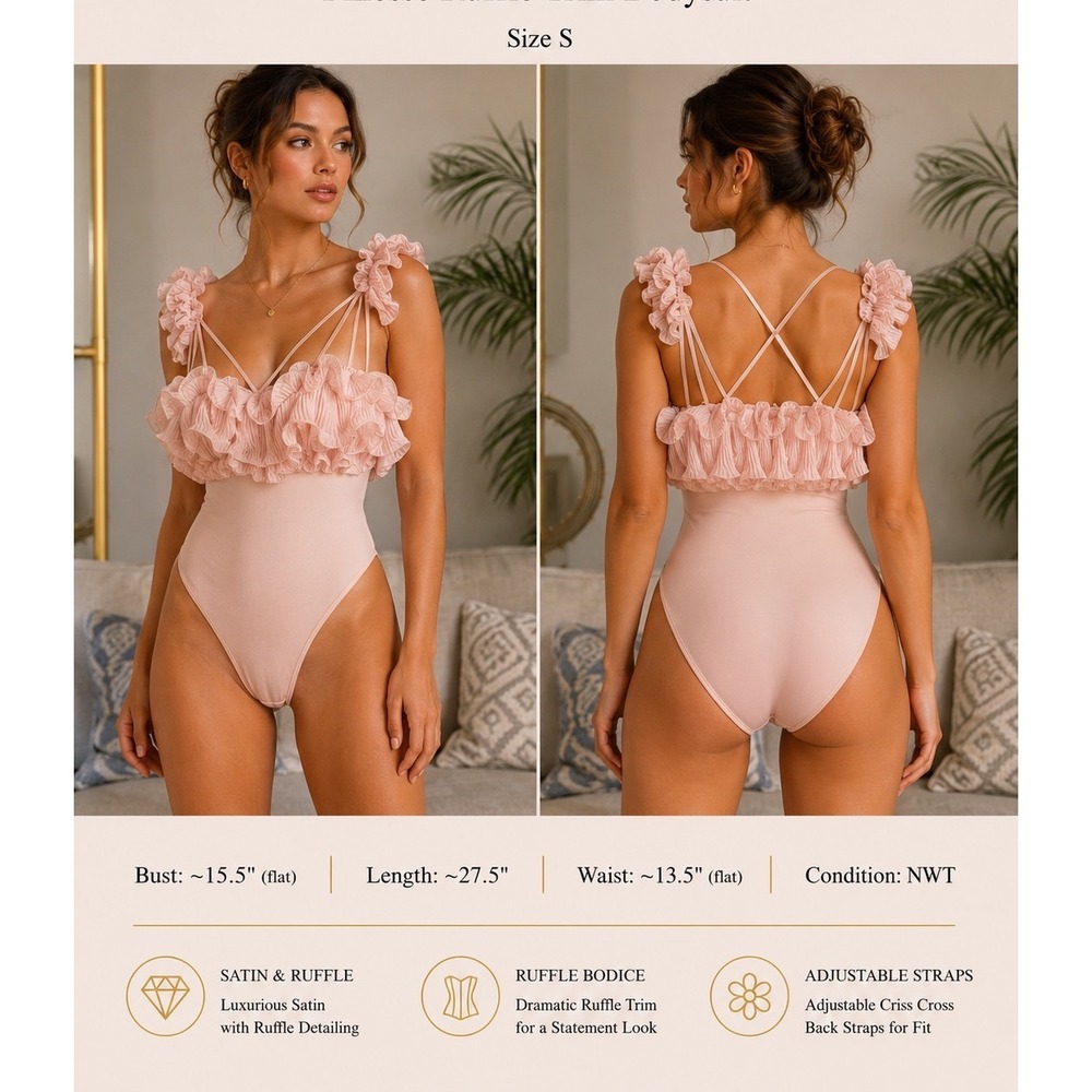 Free People Intimately Ruffle Bodysuit Pink Pleated Ruffle Size S
